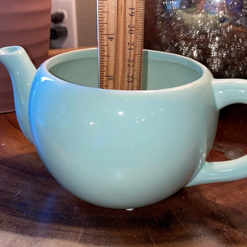 Mint green ceramic glass teapot planter gift package flower vase 6”x 3.5” potter